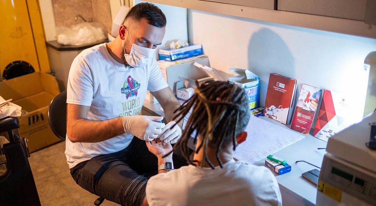 Rapid HIV testing being given in Tbilisi in mobile HIV testing van
